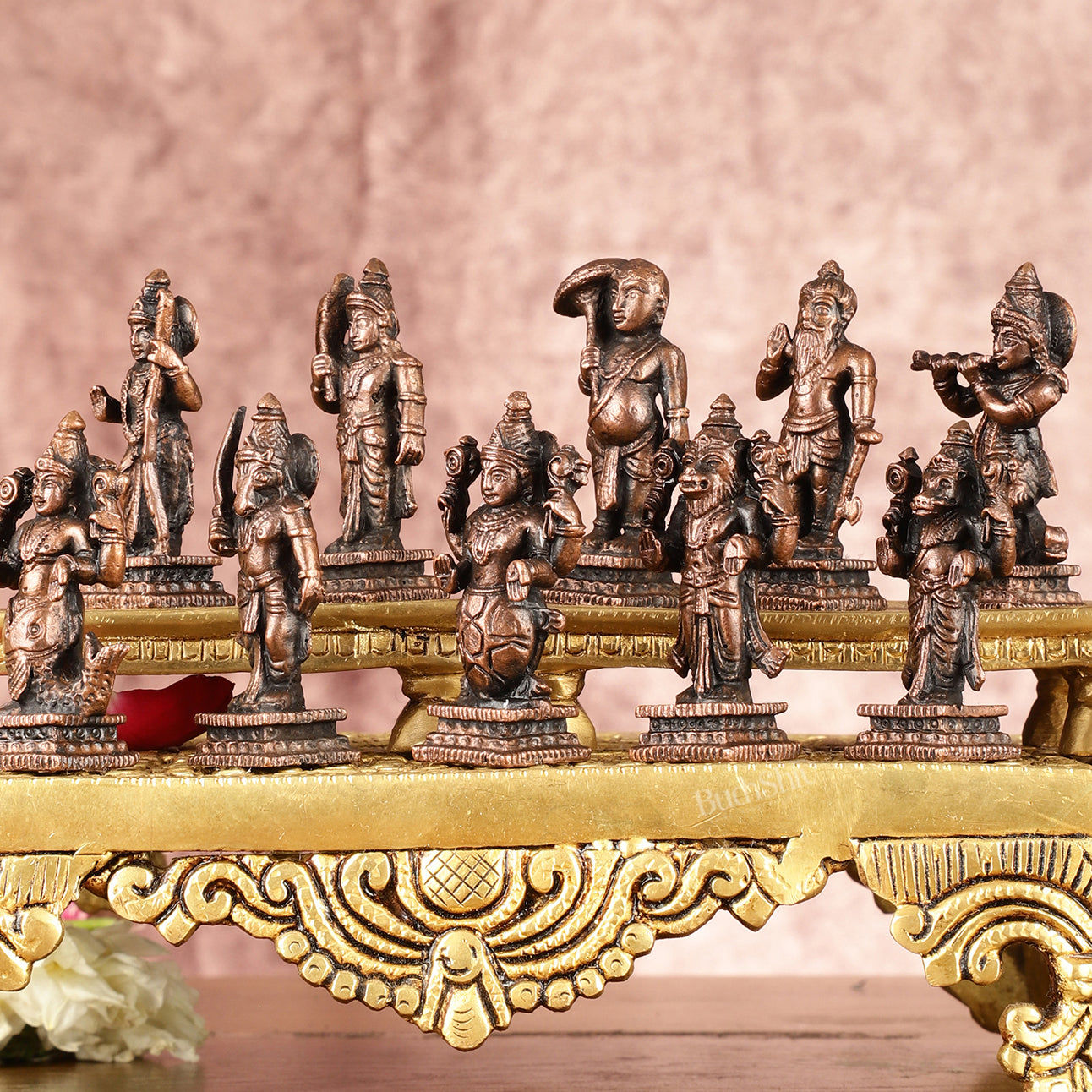 Exquisite Pure Copper Dashavatar Miniature Set 2.5" - Lord Vishnu's Divine Incarnations