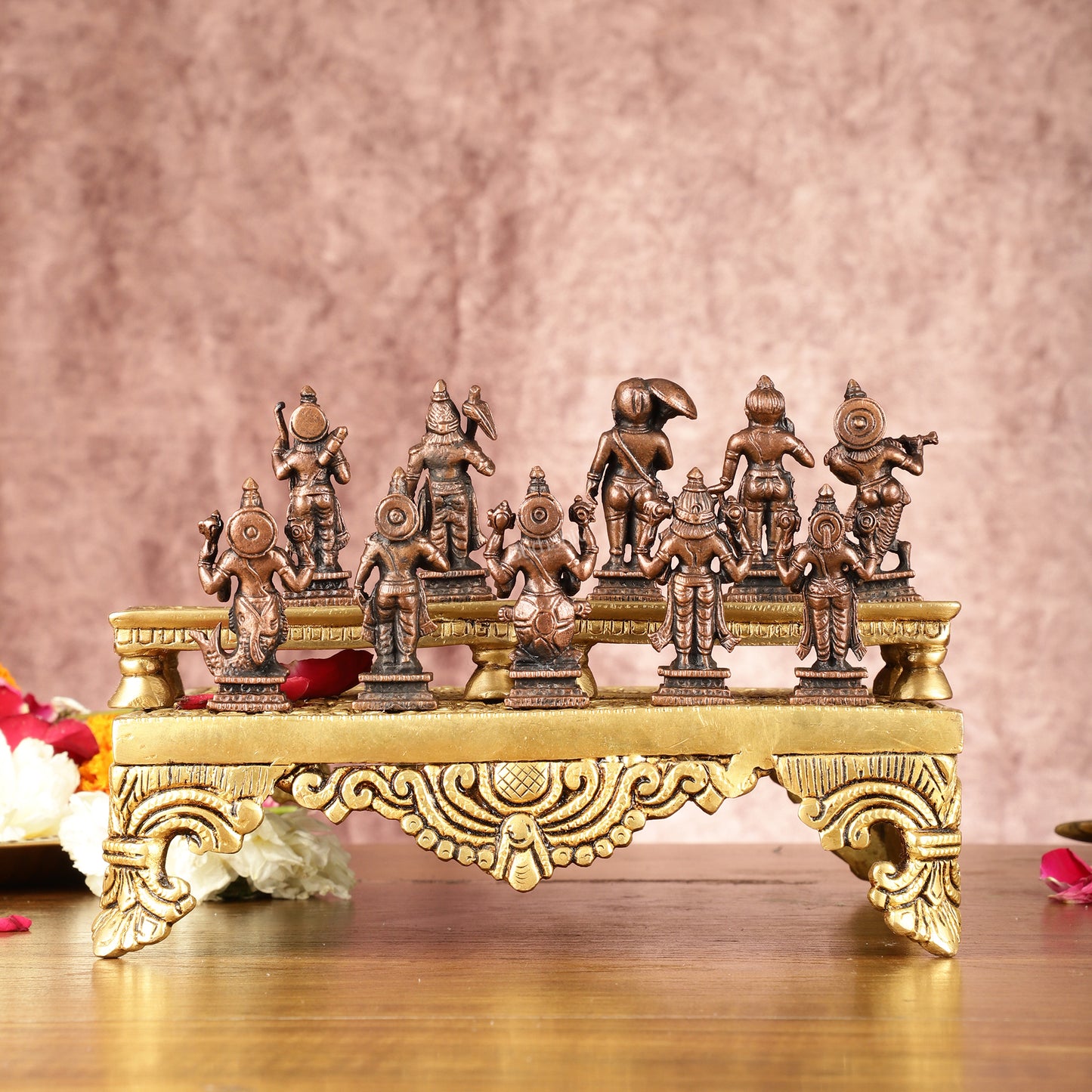 Exquisite Pure Copper Dashavatar Miniature Set 2.5" - Lord Vishnu's Divine Incarnations