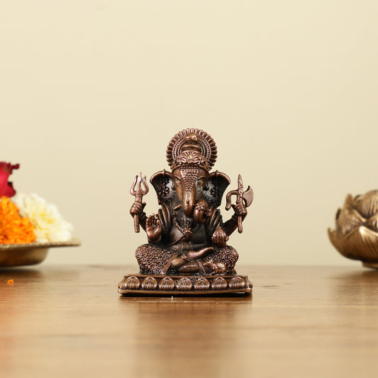 Pure Copper Dagduseth Ganapati Idol - 3.5"