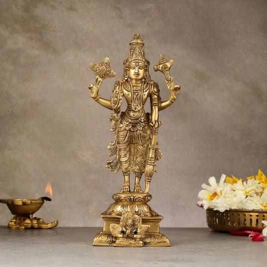 Divine Pure Brass Superfine Lord Vishnu Standing with Garuda Idol 9 inch