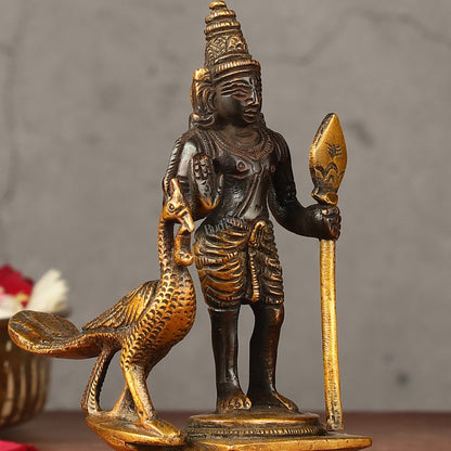 Pure brass small Murugan Kartikeya idol black 5.5 inch