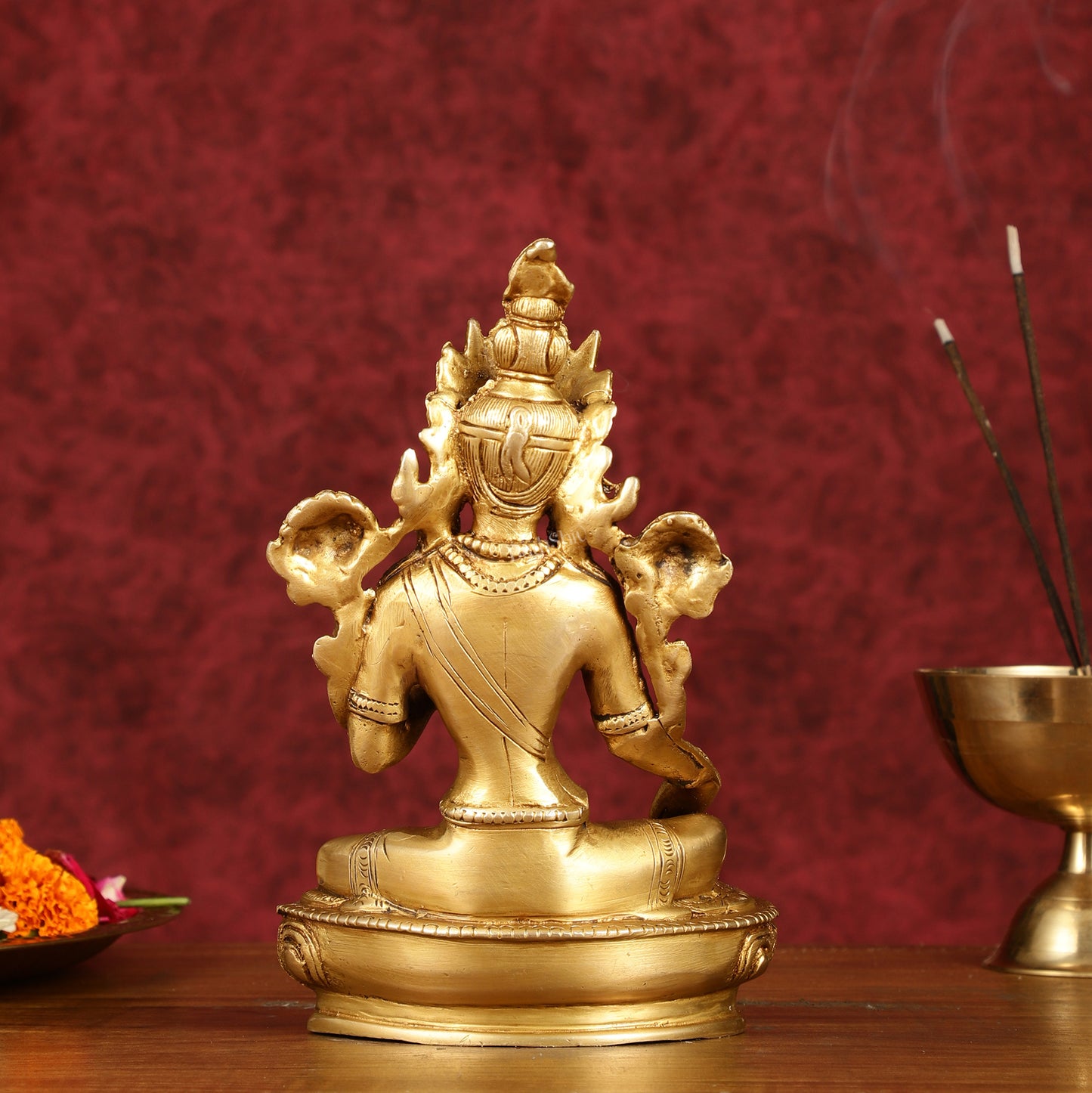 Sacred Pure Brass Green Tara Devi Idol - Handcrafted Sculpture 8"
