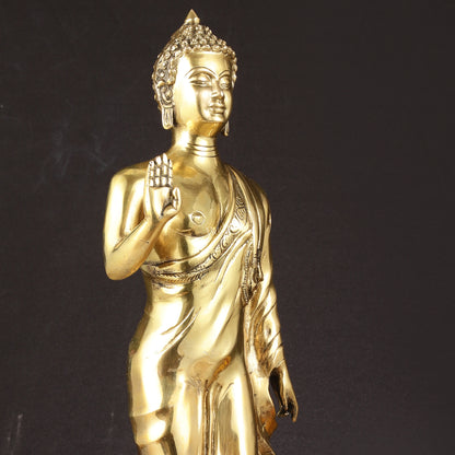 Brass Standing Buddha Statue | 21.5"