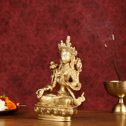 Sacred Pure Brass white Tara Devi Idol - Handcrafted Sculpture 8"
