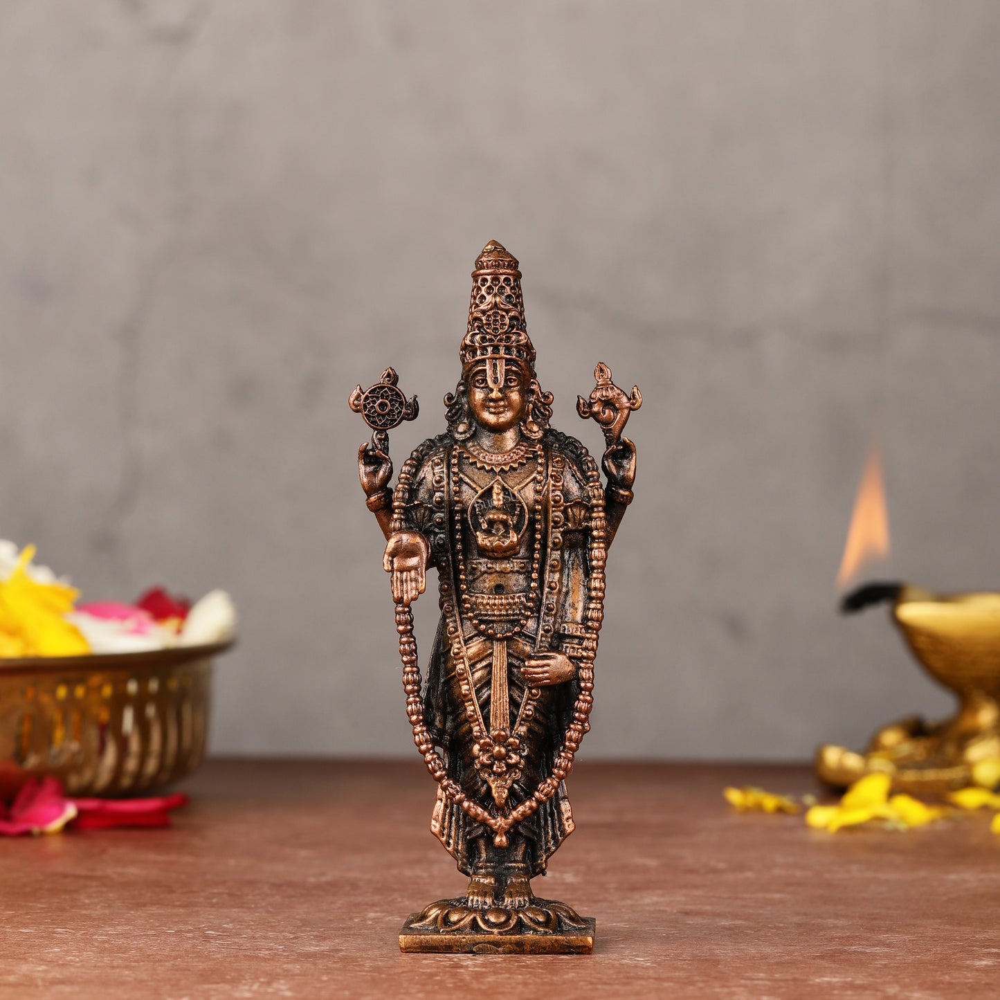 Pure Copper Perumal Lord Tirupati Balaji Idol - 4.5-inch