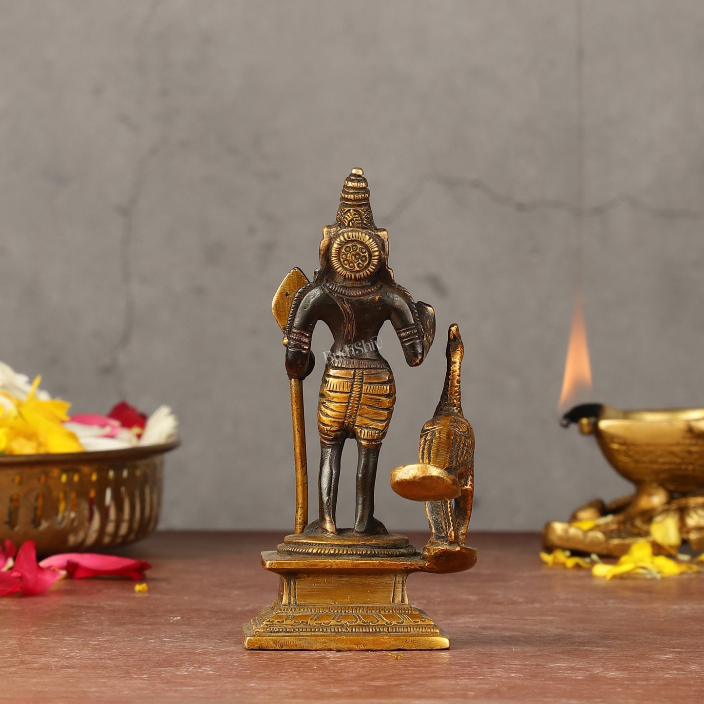 Pure brass small Murugan Kartikeya idol black 5.5 inch
