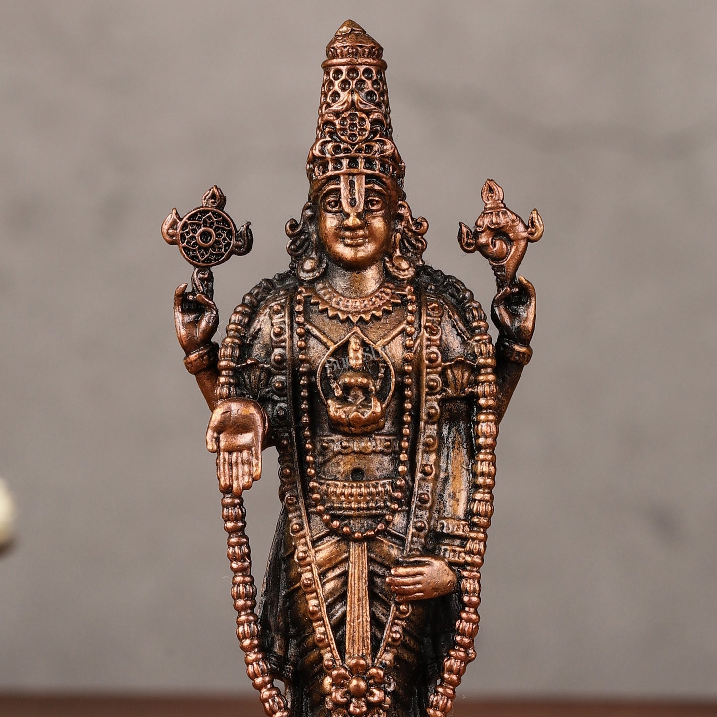 Pure Copper Perumal Lord Tirupati Balaji Idol - 4.5-inch