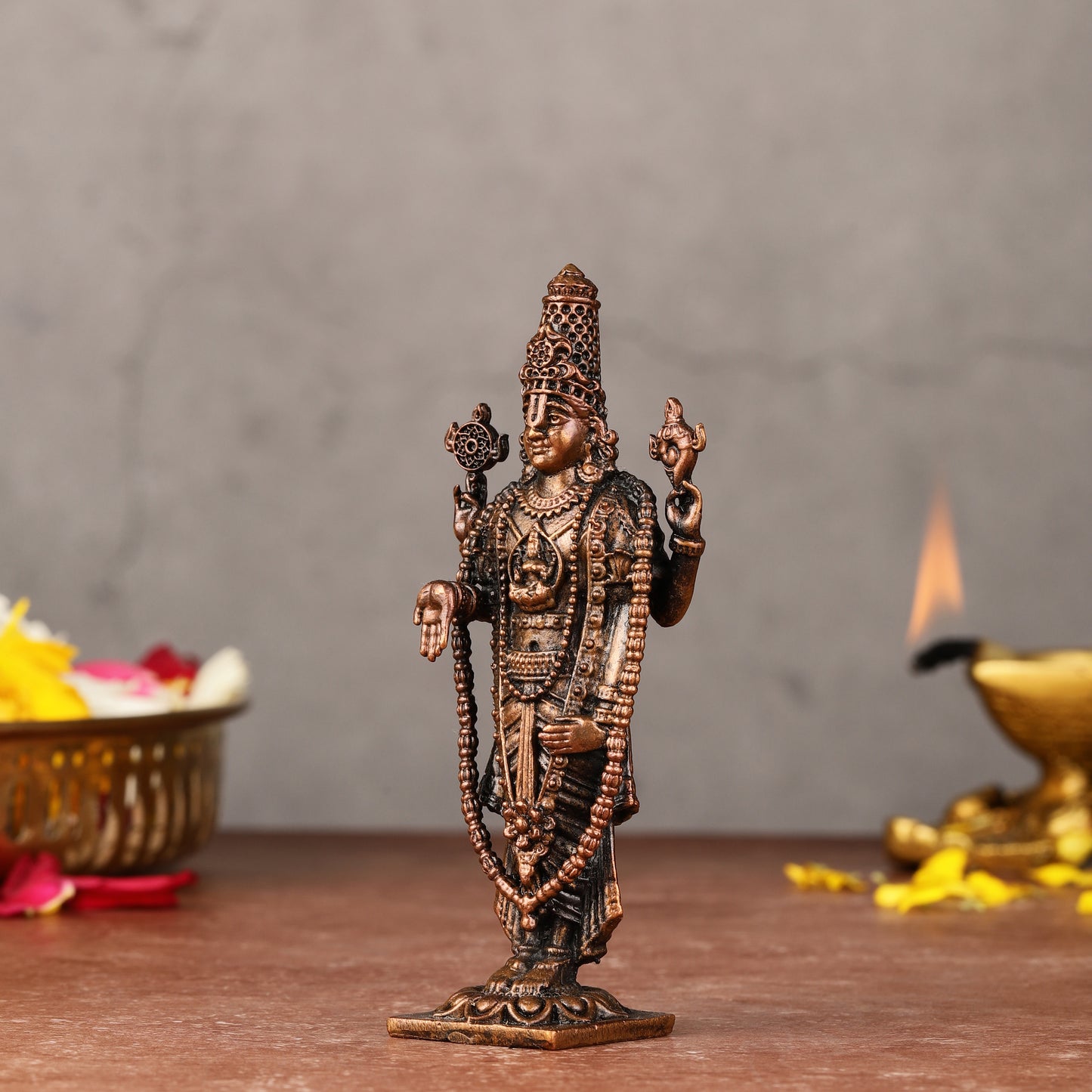 Pure Copper Perumal Lord Tirupati Balaji Idol - 4.5-inch