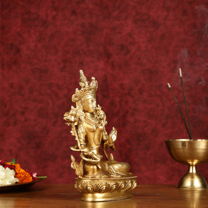 Sacred Pure Brass white Tara Devi Idol - Handcrafted Sculpture 8"