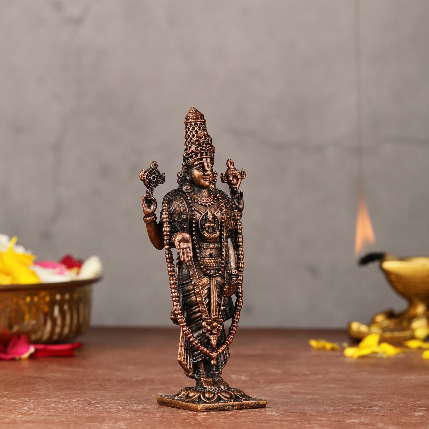 Pure Copper Perumal Lord Tirupati Balaji Idol - 4.5-inch