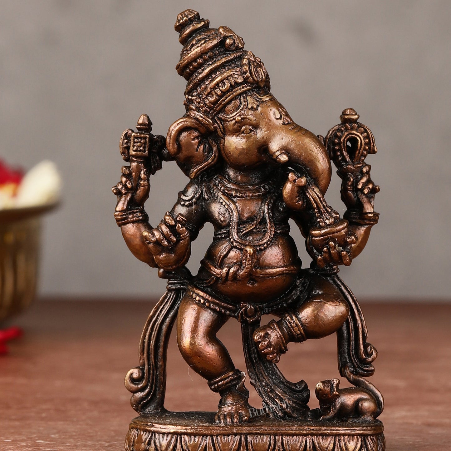 Pure Copper Dancing Vinayaka idol - 3-inch