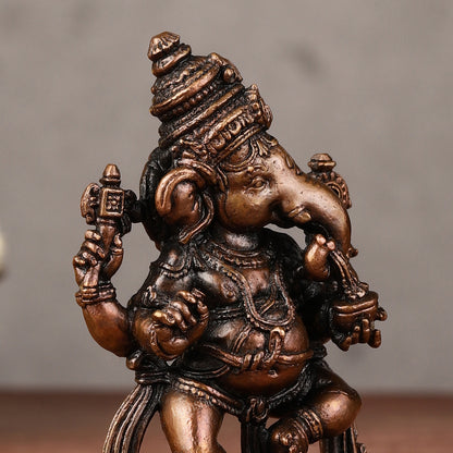 Pure Copper Dancing Vinayaka idol - 3-inch