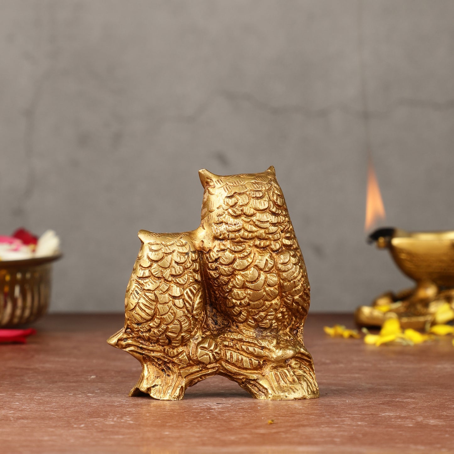 Pure Brass Vastu Owl Pair Showpiece | Width 3 Inch
