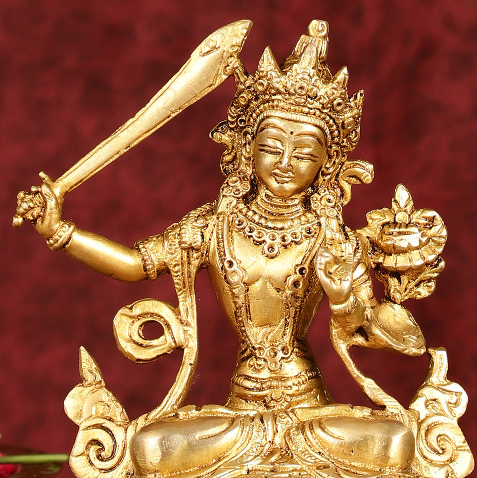 Pure Brass 6-Inch Manjushri Bodhisattva of Wisdom Statue