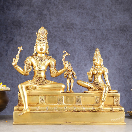 Brass Somaskanda Statue - Lord Shiva, Parvati, Murugan 15 inch