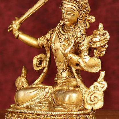 Pure Brass 6-Inch Manjushri Bodhisattva of Wisdom Statue