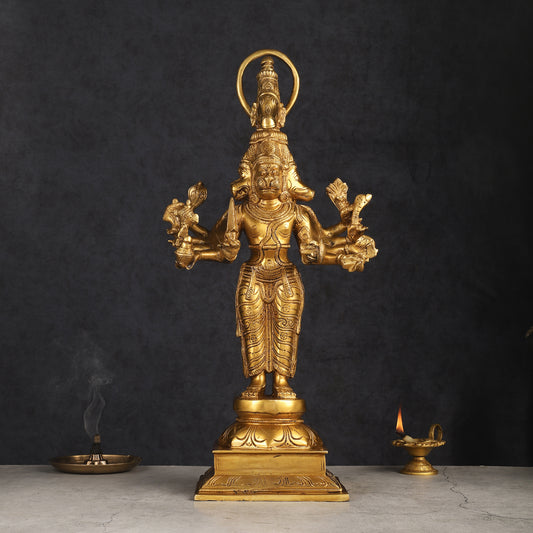 Brass Standing Lord Panchmukhi Hanuman Statue 22 inch