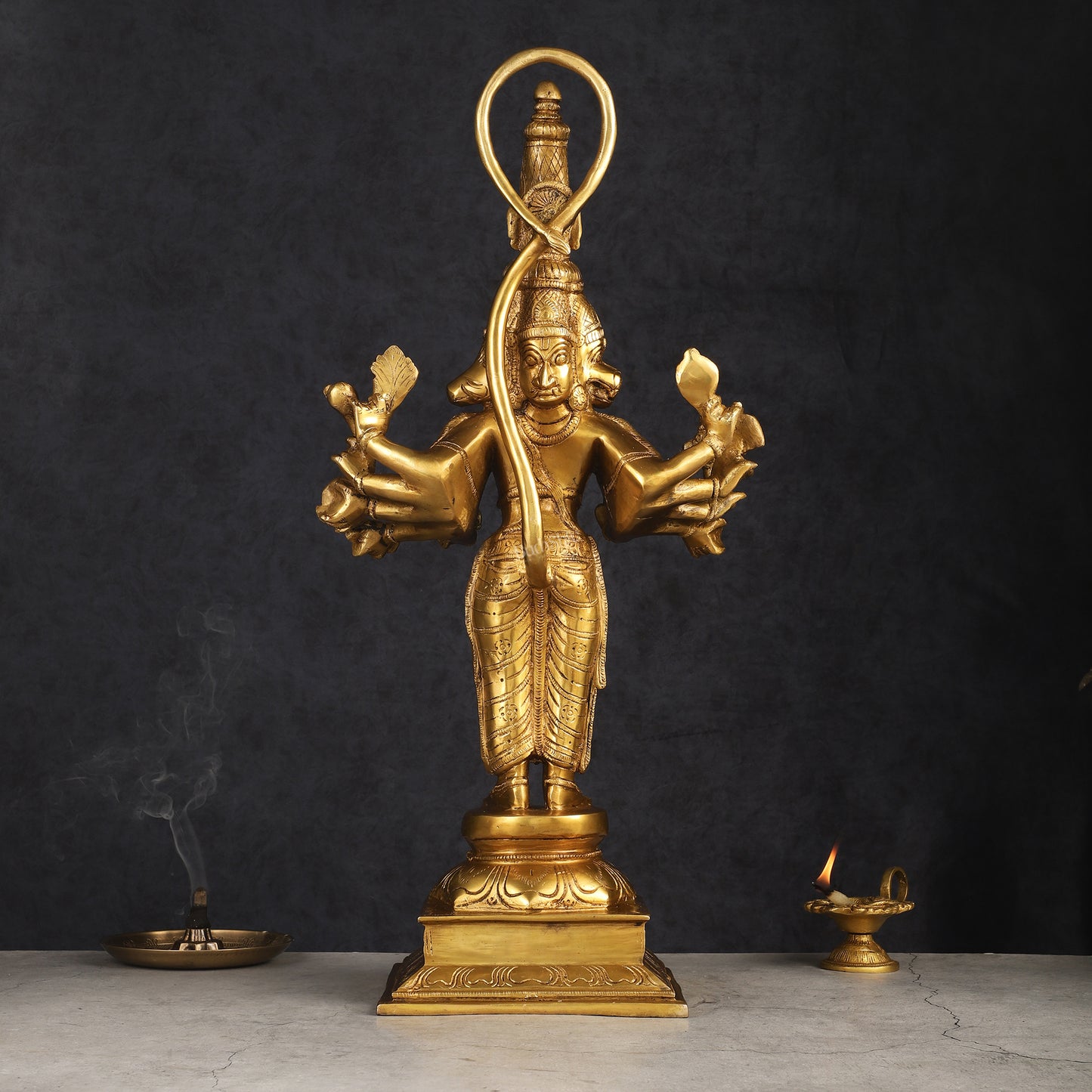 Brass Standing Lord Panchmukhi Hanuman Statue 22 inch