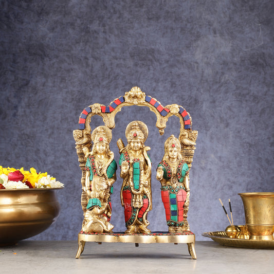 Exquisite Brass Ram Darbar with Inlay Stonework - 11 Inch
