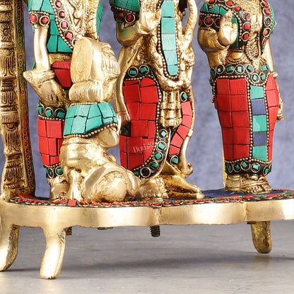 Exquisite Brass Ram Darbar with Inlay Stonework - 11 Inch