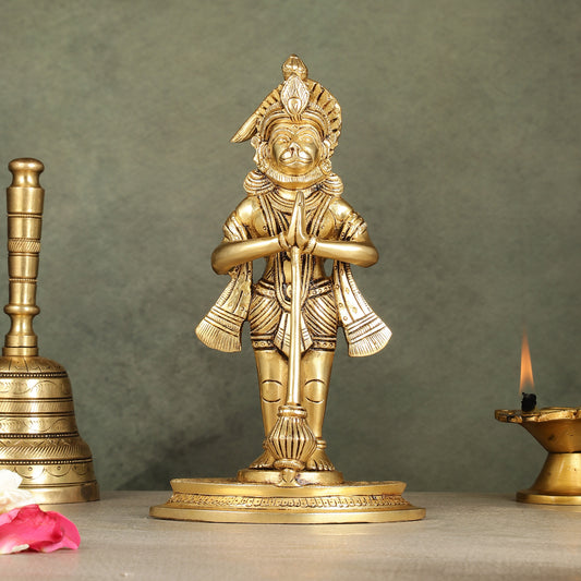 Divine Pure Brass standing Hanuman Idol | 9"