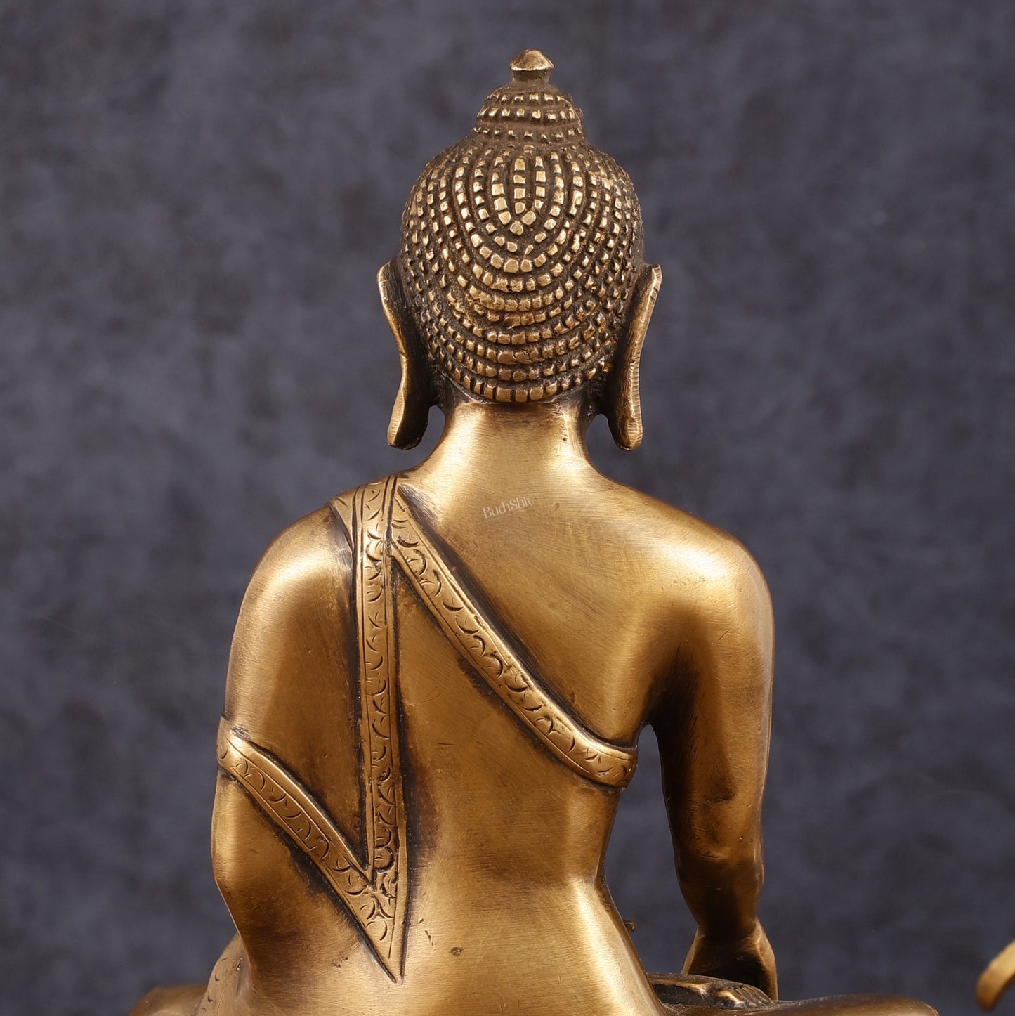 Pure Brass Antique Tone Buddha Statue with Hand Down - 9.5" Height
