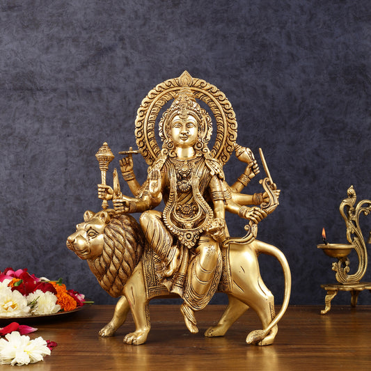 Brass Durga Ma Idol Sherawali ma murti 15 inch