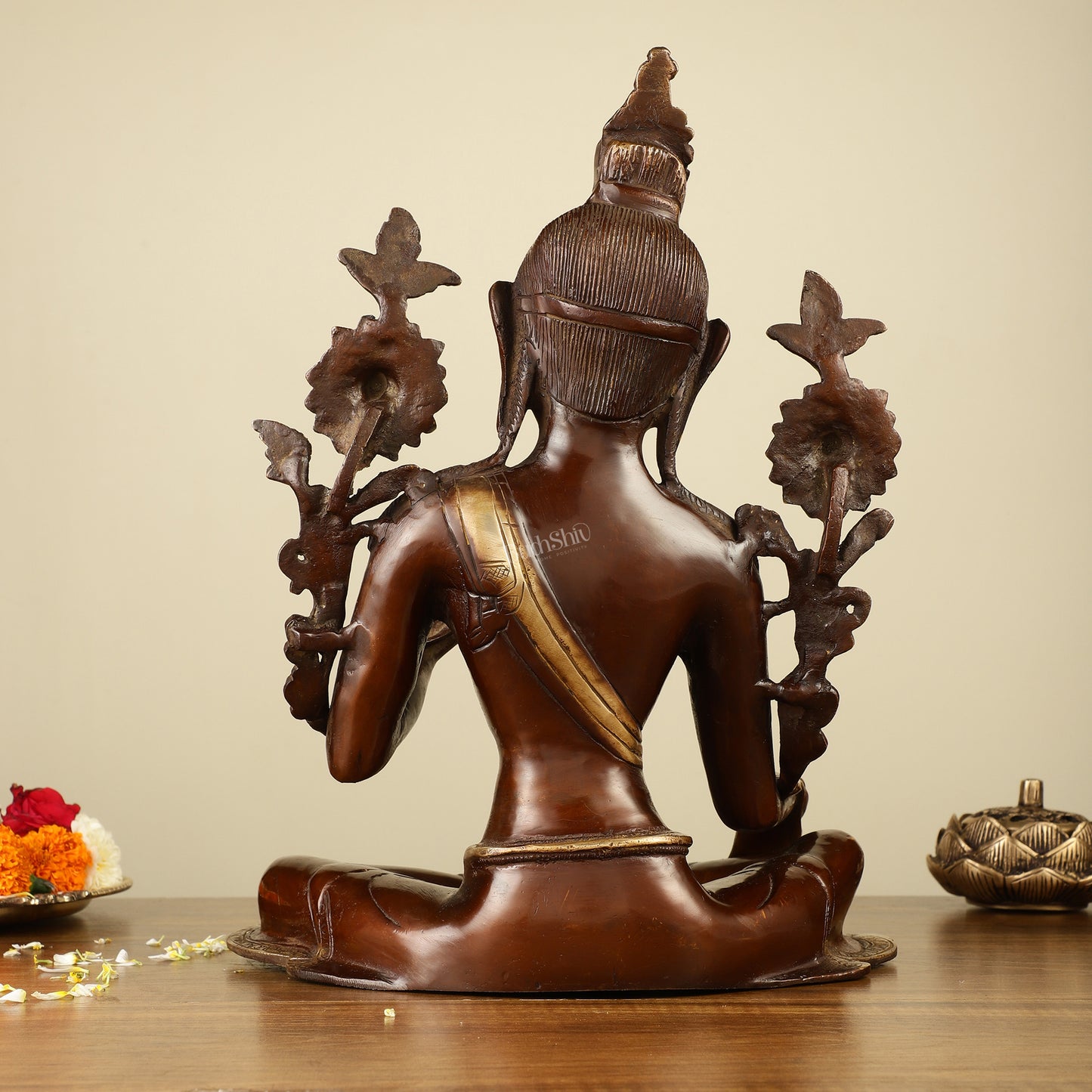 Large Pure Brass Green Tara Idol 13"
