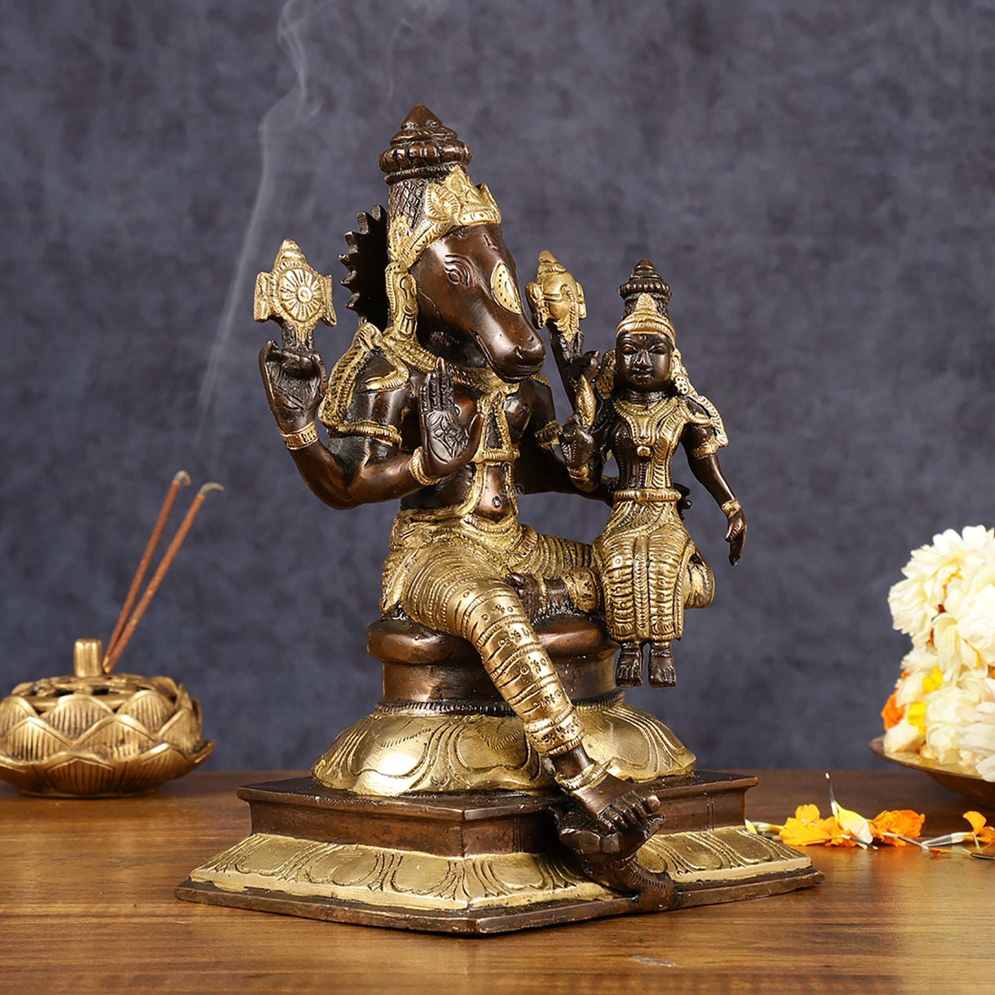 Brass Hayagriva Lakshmi idol 9" Antique duel tone