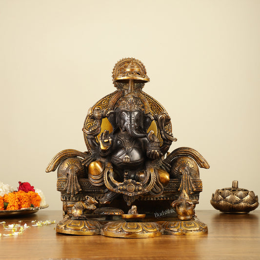 Fine Brass Handcrafted Lord Ganesha Statue - Black 10"