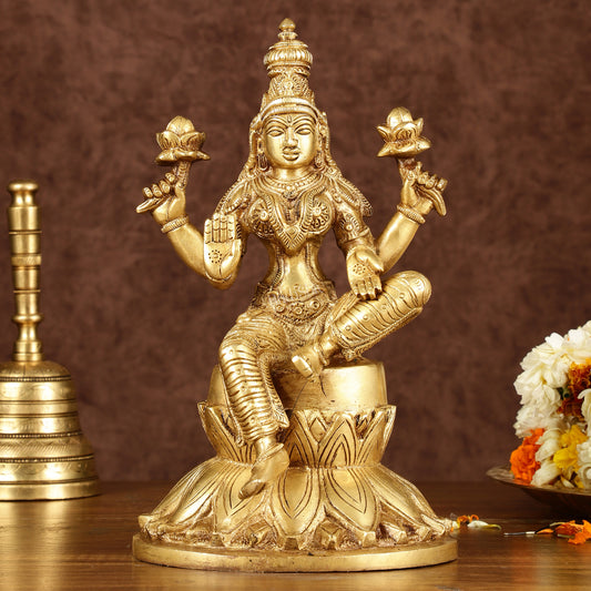 Brass Superfine Kamal Lakshmi Idol | Lotus Lakshmi Murti | Height: 10 inch