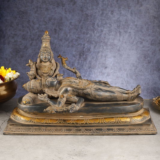 Rare Brass Vishapaharna Lord Shiva Resting with goddess Parvati 17.5 inch wide