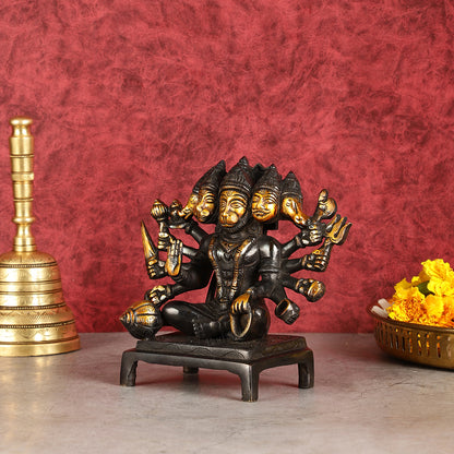 Pure Brass Black Panchmukhi Hanuman Idol - Superfine 6.5"