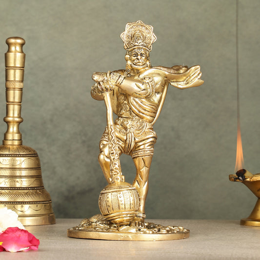 Powerful Standing Hanuman Brass Idol - 7.5" Height, Superfine Craftsmanship