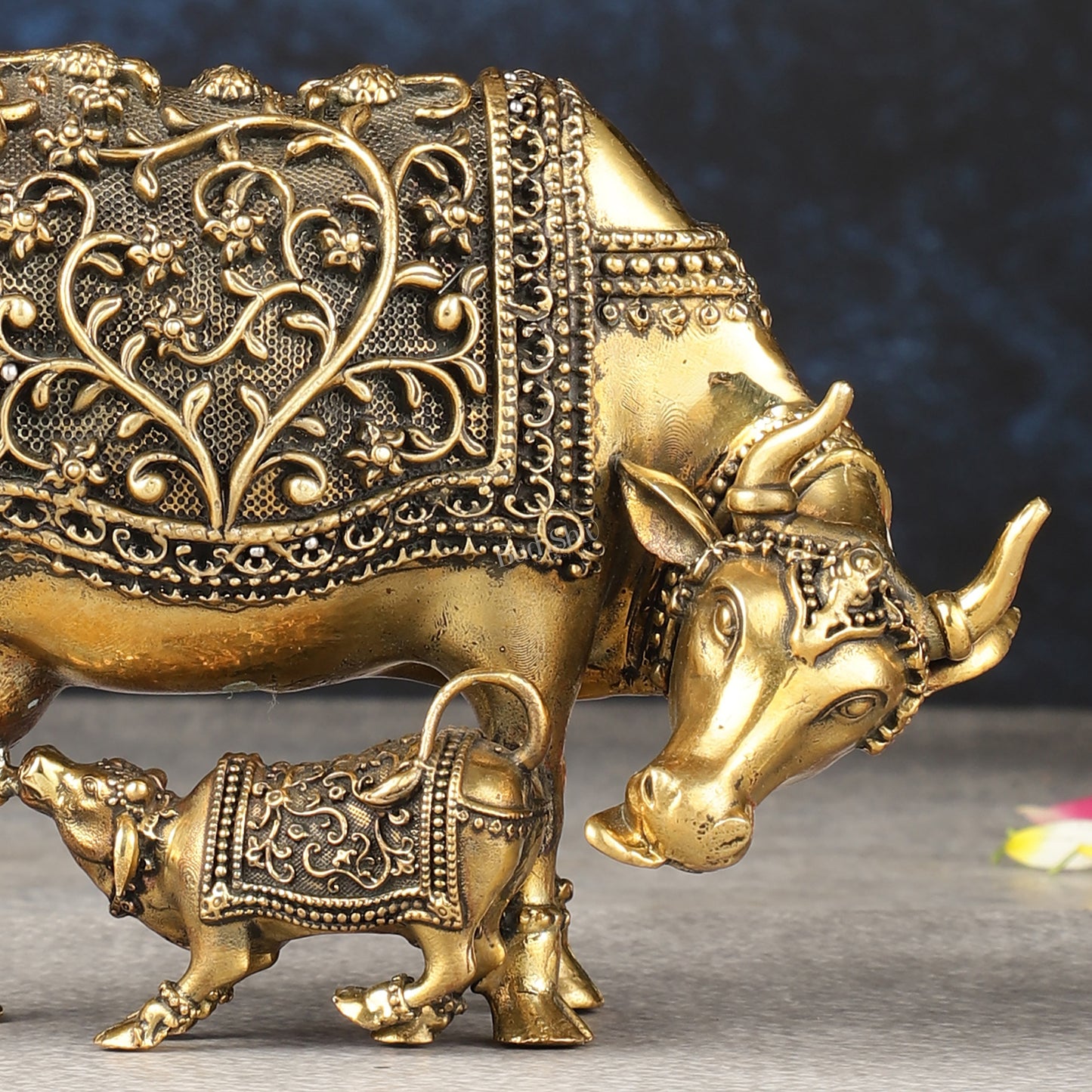 Brass Superfine Miniature Kamdhenu Cow with Calf - 5.5"