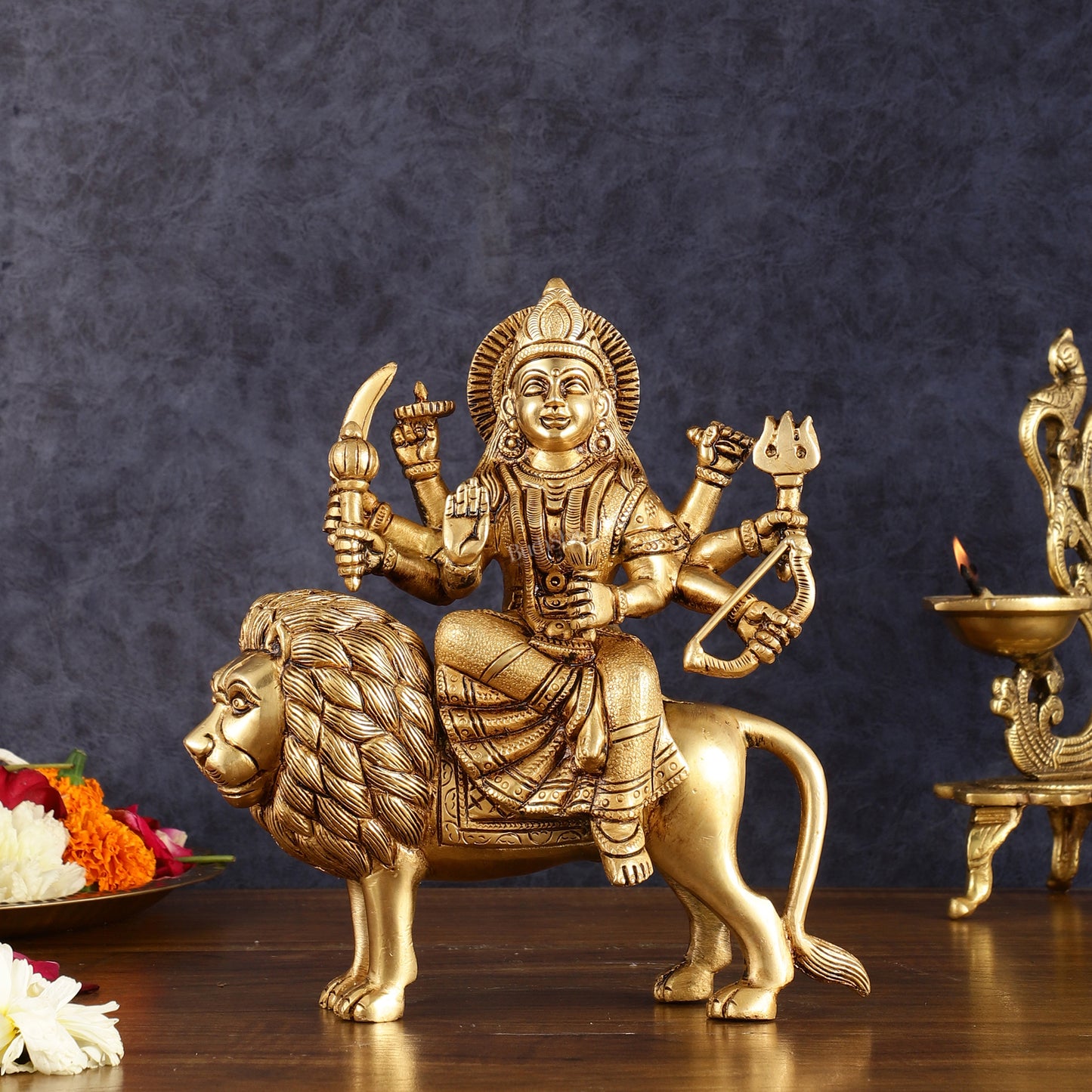 Brass Durga ma statue 8.5" antique finish