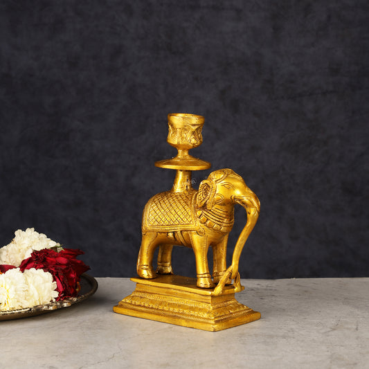 Pure Brass Elephant Candle Holder - Elegant and Decorative