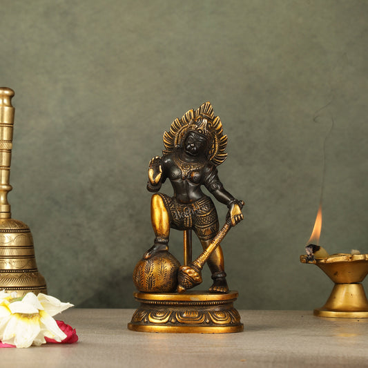 Small Pure Brass Black Standing Hanuman Idol | 6"