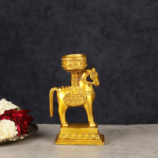 Pure Brass Horse Candle Holder 5.5"