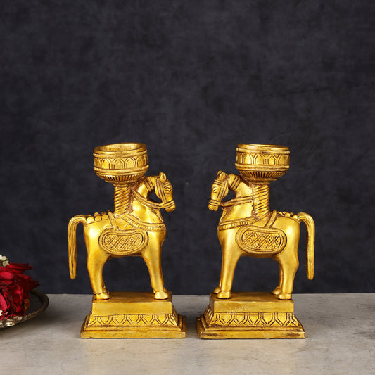 Pure Brass Pair of Horse Candle Holders 5.5"