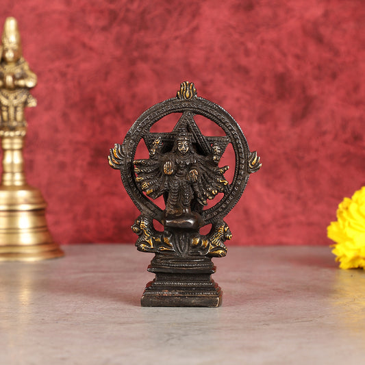 Brass Sudharashna Chakara Vishnu and Narsimha Chakrathazhwar 4" black