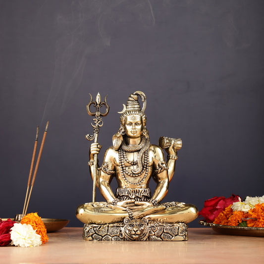 Pure Brass Lord Shiva Meditation Idol - 7"