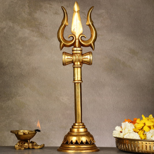 Brass Lord Shiva Trishul Standing Accent - 13.5"