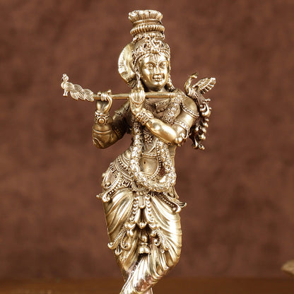 Brass Handcrafted Lord Krishna Idol with Fine Carvings | Height: 5.5 inch