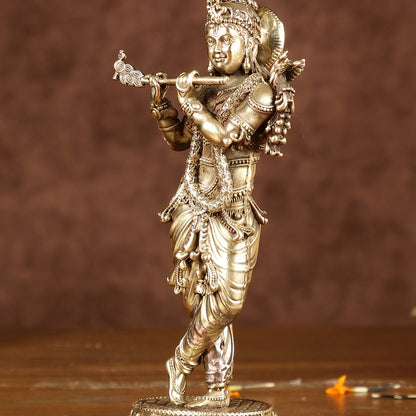 Brass Handcrafted Lord Krishna Idol with Fine Carvings | Height: 5.5 inch