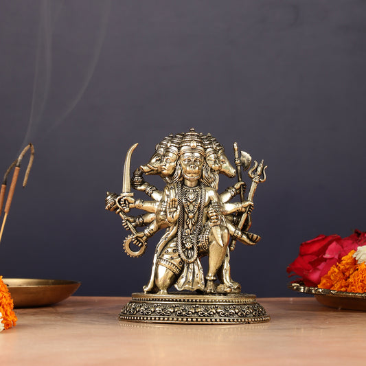 Pure Brass Panchmukhi Hanuman Idol - 4 inch
