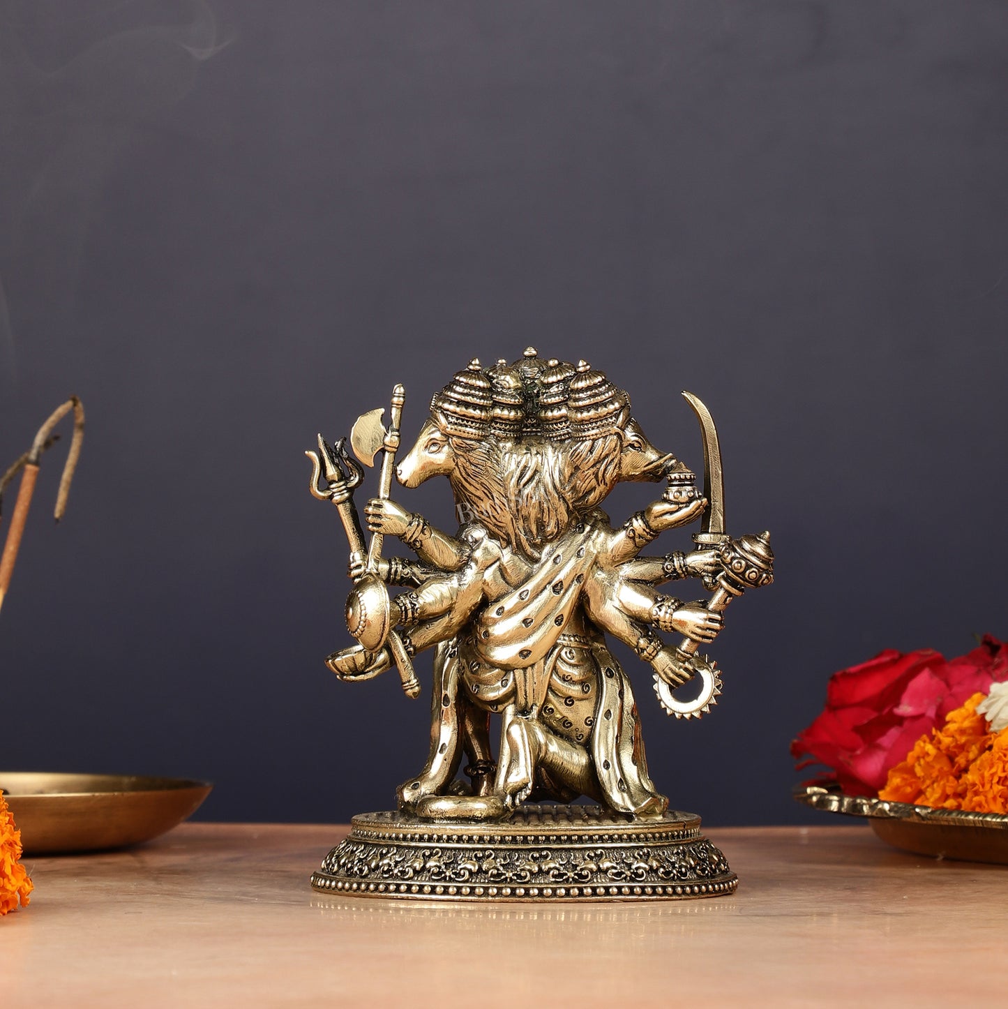 Pure Brass Panchmukhi Hanuman Idol - 4.5 inch
