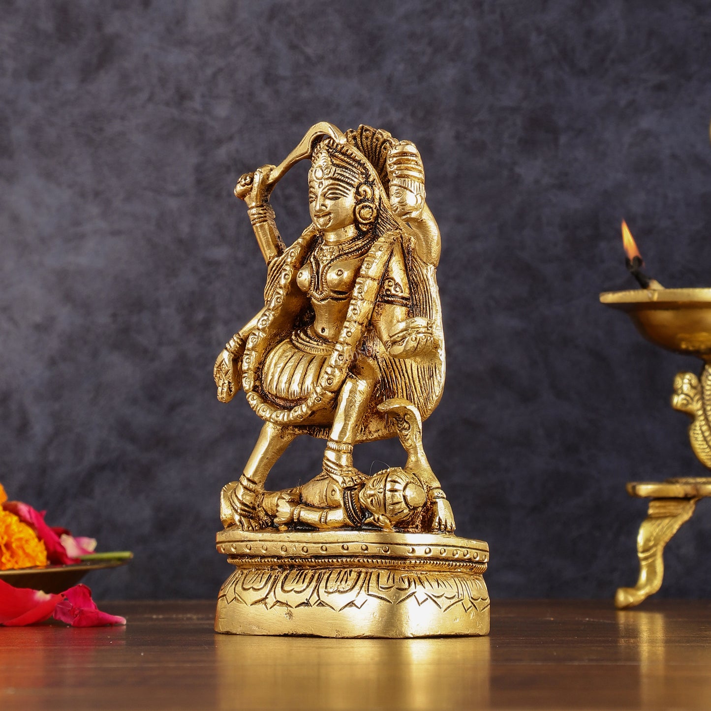 Brass kali mata idol with four arms 7 inch