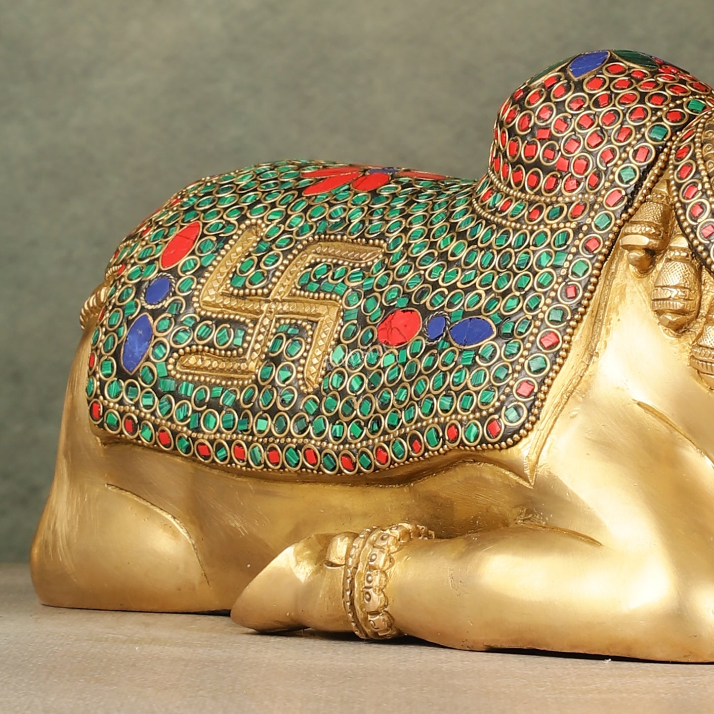Handcrafted Brass Nandi Statue - 13.5 inch wide