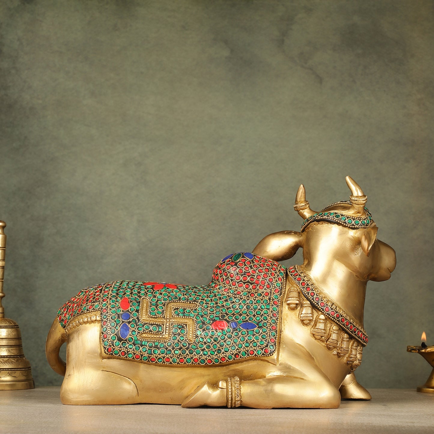 Handcrafted Brass Nandi Statue - 13.5 inch wide